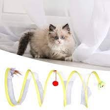 Brinquedo Túnel Mola Interativo Para Gato Dobrável Flexível Cores Variadas Amarelo, Azul e Rosa - Imagem 3